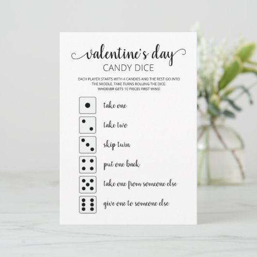 Invitation Candy Dice Editable jeu Saint Valentin (Debout devant)