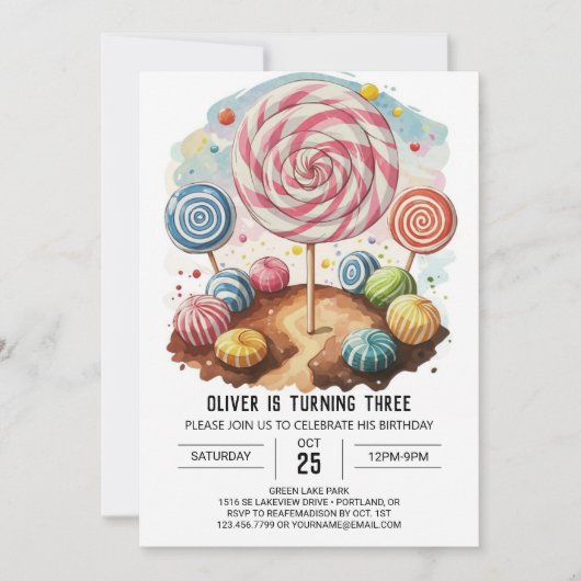 Invitation Candy Editable Lollipop Anniversaire (Devant)
