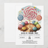 Invitation Candy Editable Lollipop Anniversaire (Devant / Derrière)