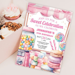 Invitation Candy Land Aquarelle Douceur Célébration Anniversa