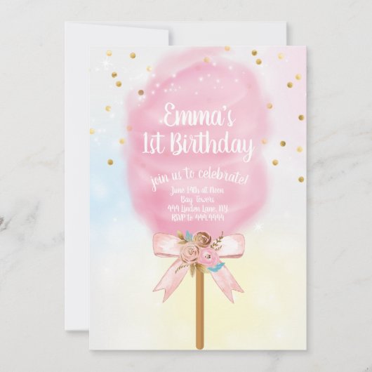 Invitation Candy Land Cotton Candy Anniversaire (Devant)
