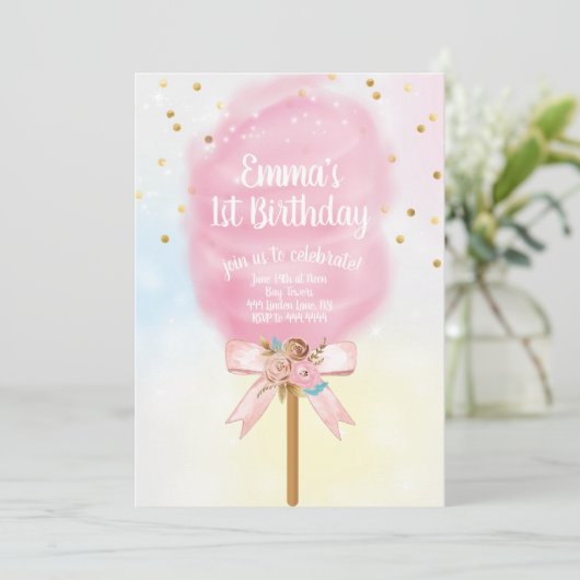 Invitation Candy Land Cotton Candy Anniversaire (Debout devant)