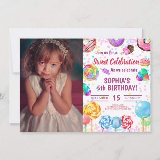 Invitation Candy Land Girl Birthday Sweet Celebration Photo (Devant)