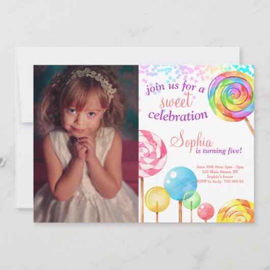 Invitation Candy Land Girl Birthday Sweet Lollipops (Devant)