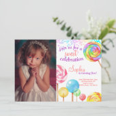 Invitation Candy Land Girl Birthday Sweet Lollipops (Debout devant)