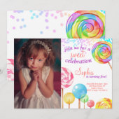 Invitation Candy Land Girl Birthday Sweet Lollipops (Devant / Derrière)