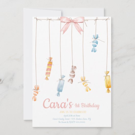 Invitation Candy land rose Premier anniversaire Fête Invitati (Devant)