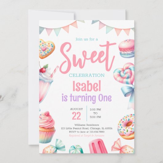 Invitation Candy Land Sweet Anniversaire (Devant)