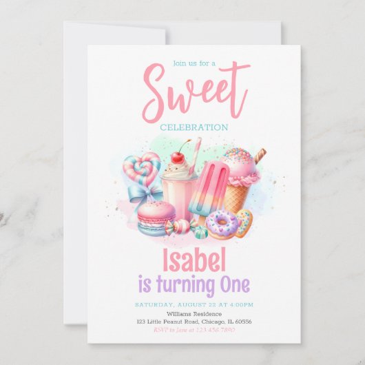 Invitation Candy Land Sweet Anniversaire (Devant)