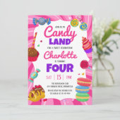 Invitation Candy Land Sweet rose fête d'anniversaire (Debout devant)