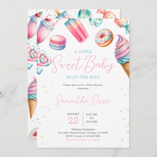Invitation Candy Land Sweets Baby shower (Devant / Derrière)