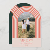 Invitation Candy pastel rose rayure arc-en-ciel 1 photo Noël (Devant / Derrière)