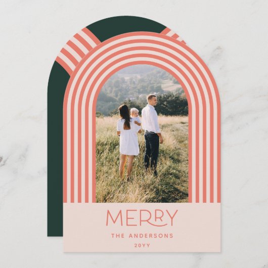 Invitation Candy pastel rose rayure arc-en-ciel 1 photo Noël (Devant / Derrière)