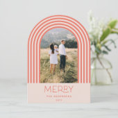 Invitation Candy pastel rose rayure arc-en-ciel 1 photo Noël (Debout devant)