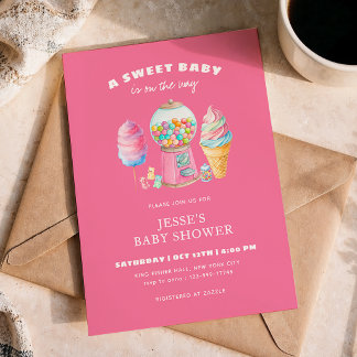 Invitation Candy Pink A Sweet Baby Shower is on the way 