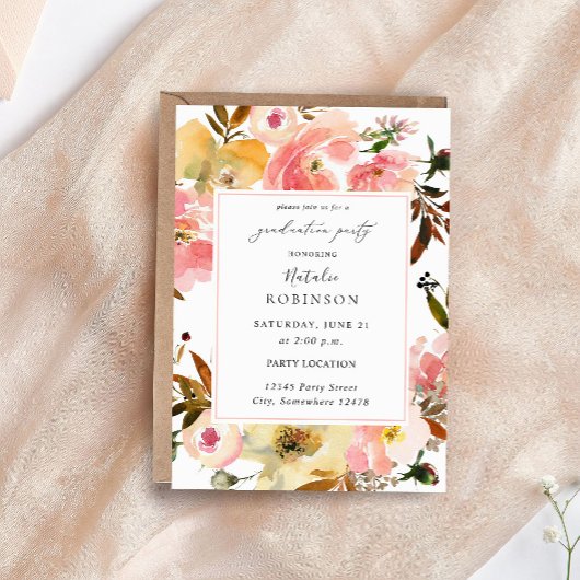 Invitation Candy Pink & Jaune Floral Graduation Party