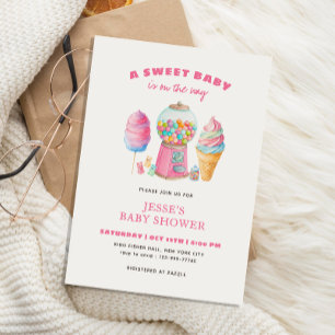 Invitation Candy Pink Une Baby Shower sucrée est en route 