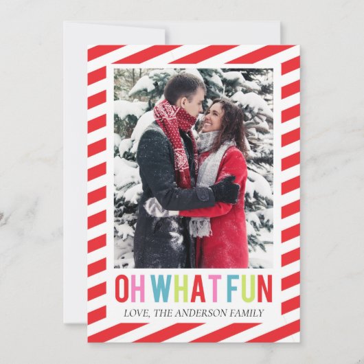 Invitation Candy Stripe Oh What Fun Christmas Photo Card (Devant)