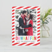 Invitation Candy Stripe Oh What Fun Christmas Photo Card (Debout devant)
