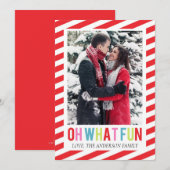 Invitation Candy Stripe Oh What Fun Christmas Photo Card (Devant / Derrière)