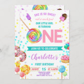 Invitation Candy Sweet Celebration ONE Girl First Birthday (Devant / Derrière)