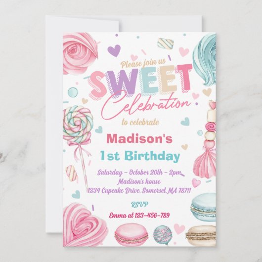 Invitation Candy Sweet Célèbre Cupcake Anniversaire (Devant)