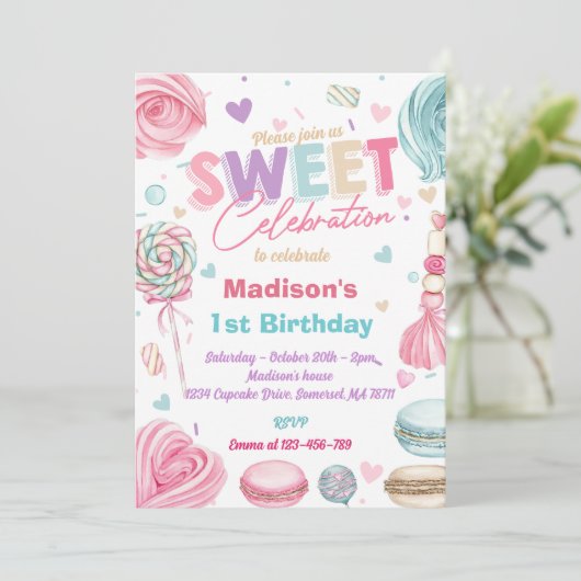 Invitation Candy Sweet Célèbre Cupcake Anniversaire (Debout devant)