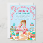 Invitation Candy Sweet Girl's Candyland 4e anniversaire (Devant)