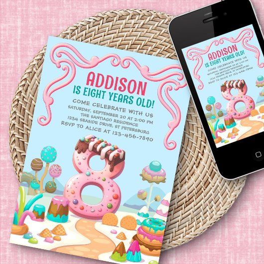 Invitation Candy Sweet Girl's Candyland 8e anniversaire