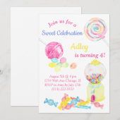 Invitation Candy Sweet Lollipop Girl Anniversaire (Devant / Derrière)