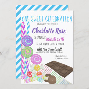 Invitation Candy Sweet Première fête d'anniversaire