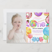 Invitation Candy Sweet Un 1er anniversaire fille mignonne cou (Devant)