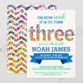 Invitation Candy Thème 3ème anniversaire fête saupoudrer BLUE (Devant / Derrière)