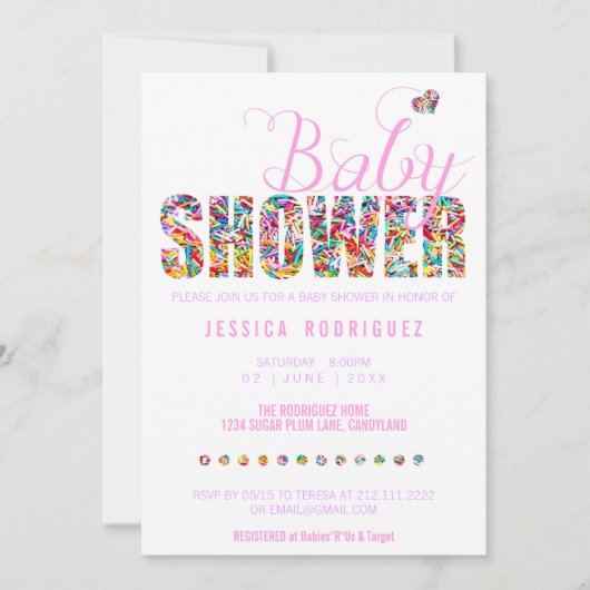 Invitation Candy Theme Baby shower party C'est une fille (Devant)
