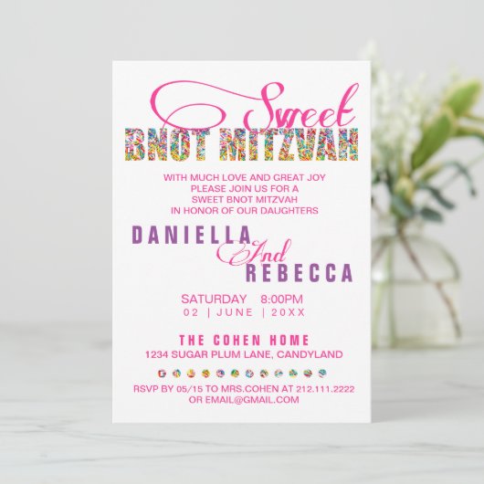 Invitation Candy Thème Sweet BNOT MITZVAH Joint Party (Debout devant)