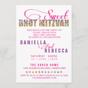 Invitation Candy Thème Sweet BNOT MITZVAH Joint Party
