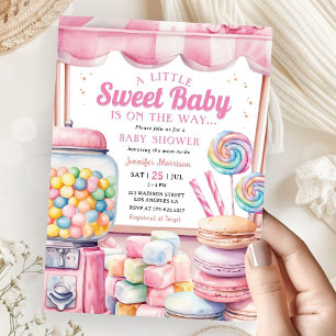 Invitation Candyland Baby shower fille rose douce