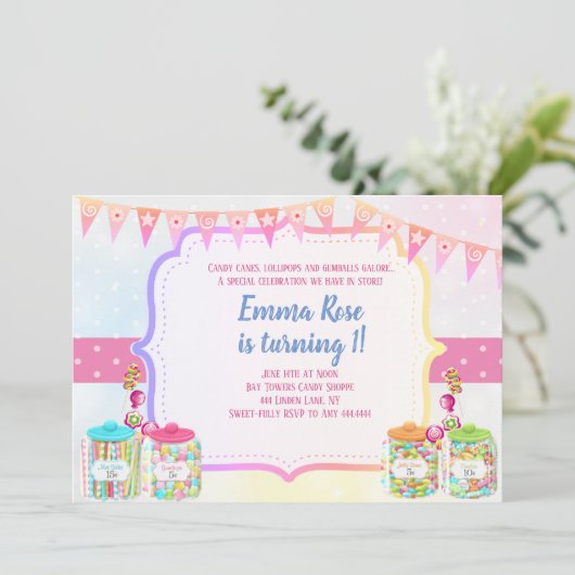 Invitation Candyland Candy fête d'anniversaire (Debout devant)