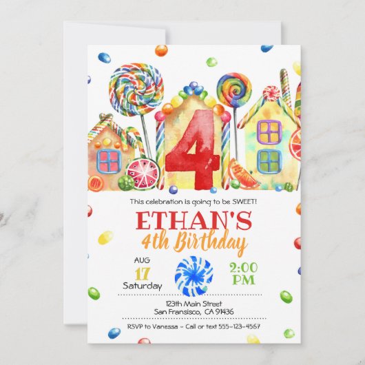 Invitation Candyland Candy pour le thème de la con (Devant)