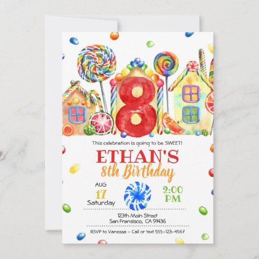 Invitation Candyland Candy pour le thème de la con (Devant)