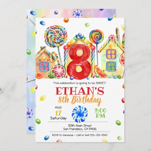 Invitation Candyland Candy pour le thème de la con (Devant / Derrière)