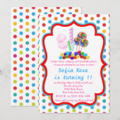 Invitation Candyland Candy premier anniversaire Anniversaire  (Devant / Derrière)