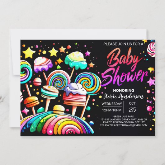 Invitation Candyland coloré mignon Baby shower (Devant)