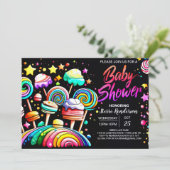 Invitation Candyland coloré mignon Baby shower (Debout devant)