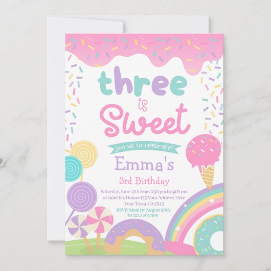 Invitation Candyland et crème glacée, deux douces 2e annivers (Devant)