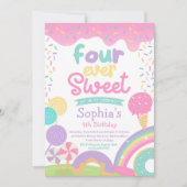 Invitation Candyland et crème glacée Quatre Anniversaire touj (Devant)
