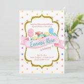 Invitation Candyland Gold Polka dot Birthday Party (Debout devant)