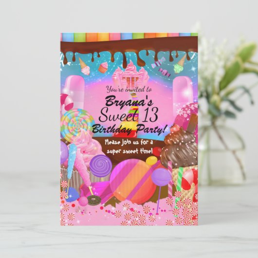 Invitation Candyland Imaginaire Candy Cupcakes Flyer (Debout devant)