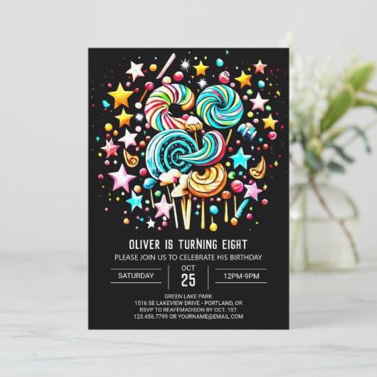Invitation Candyland Whimsy Editable Anniversaire (Debout devant)