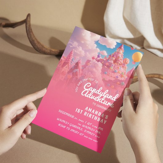 Invitation Candyland World Cool Rose Girl Anniversaire
